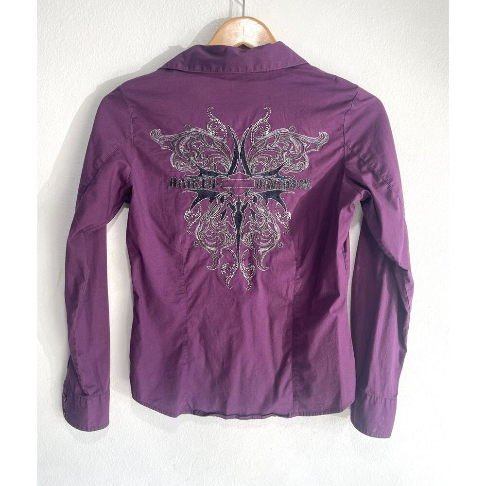 Harley Davidson button up shirt embroidered beaded western rodeo women XS